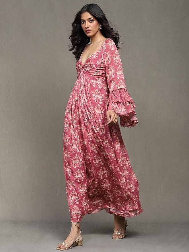 Ritu Kumar Pink Block Print Long Dress
