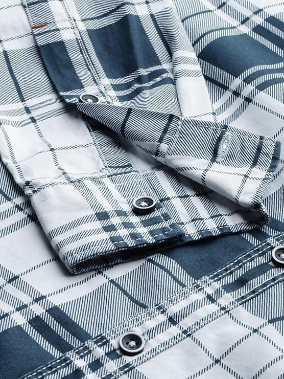The Indian Garage Co Men’s Cotton Slim Fit Checkered Full Sleeves Cutaway Collar Casual Shirt