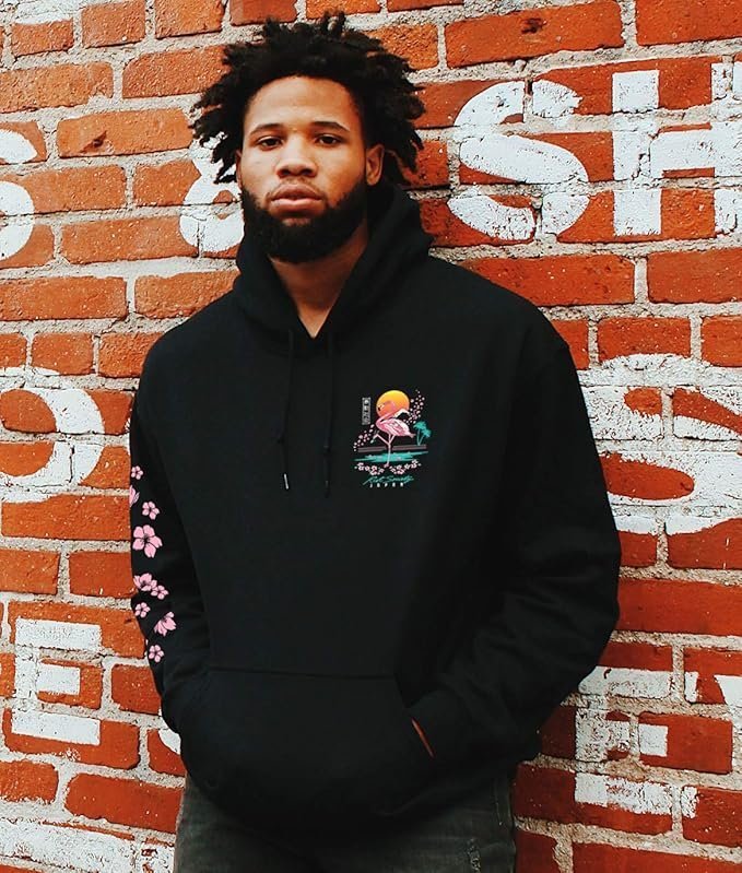 Society Flamingo Blossom Mens Hoodie – Black