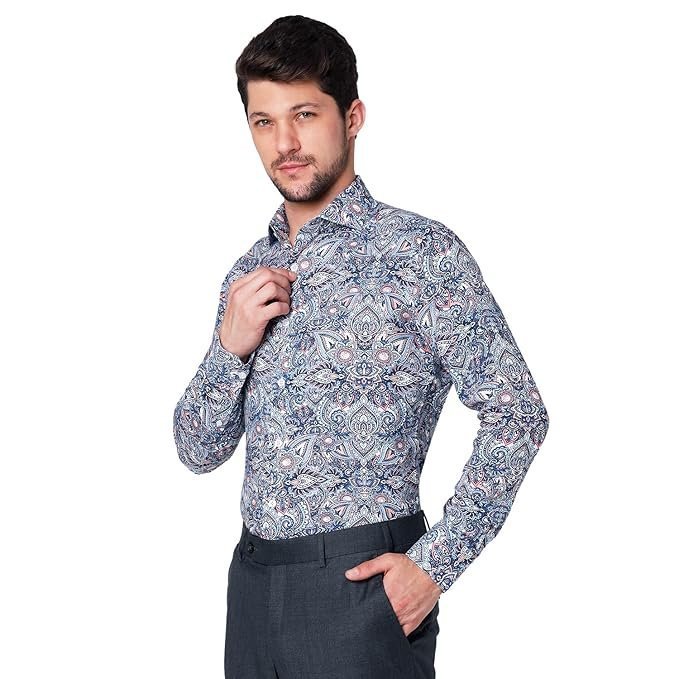 Men’s Printed Cotton Shirt | Full Sleeve | Tailored Fit Summer Casual Formal Wear | Soft Breathable Fabric