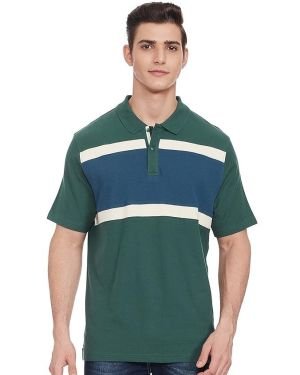 Marks & Spencer Mens Striped Cotton Polo Neck Regular Fit T-Shirt