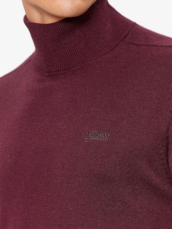GUESS Maroon Polyamide Blend Solid Pullover Sweater