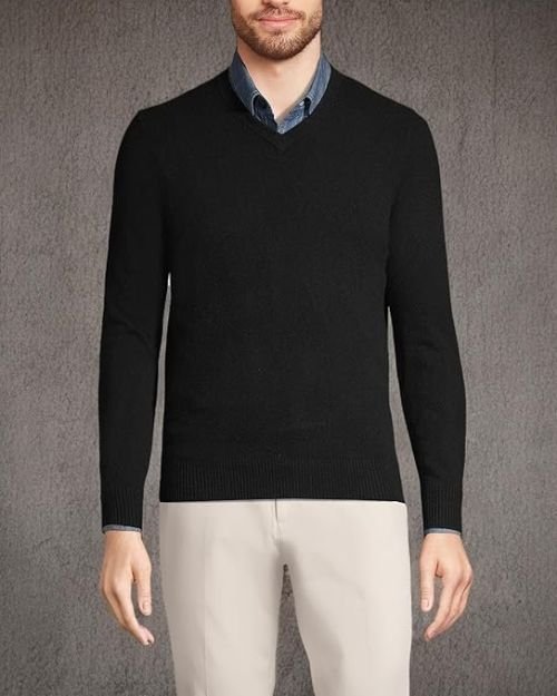 Lands’ End Men’s Fine Gauge Cashmere V-neck Sweater