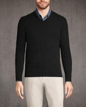 Lands’ End Men’s Fine Gauge Cashmere V-neck Sweater