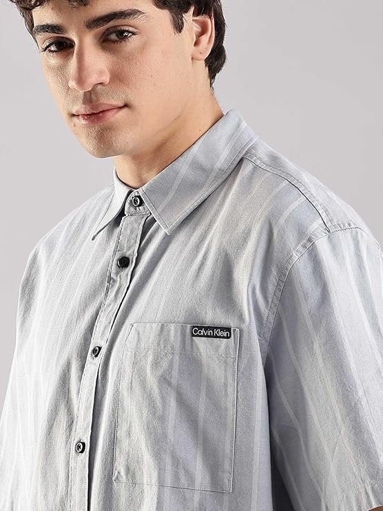 Calvin Klein Jeans Striped Relaxed-Fit Oxford Woven Shirt
