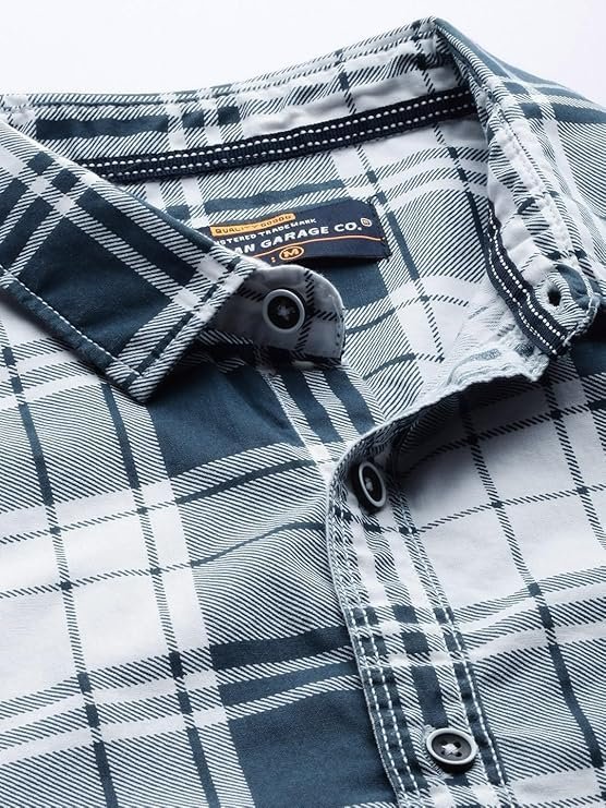 The Indian Garage Co Men’s Cotton Slim Fit Checkered Full Sleeves Cutaway Collar Casual Shirt