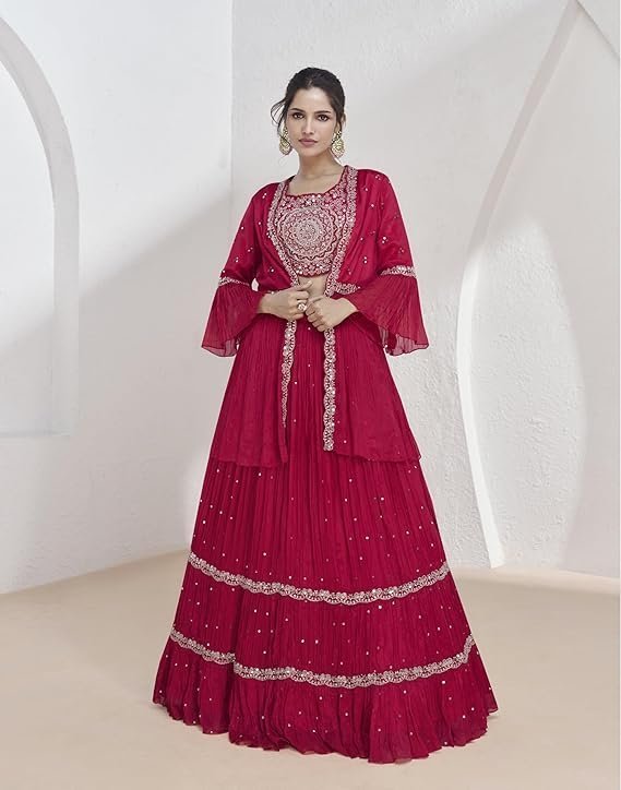 Miss Ethnik Elegant Pink Embroidered Lehenga Choli Set
