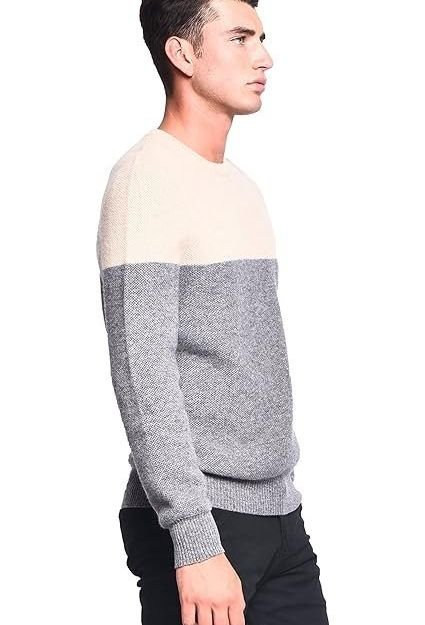 3VERY Men’s Women’s Unisex 100% Cashmere Cozy 2-Tone Round Neck