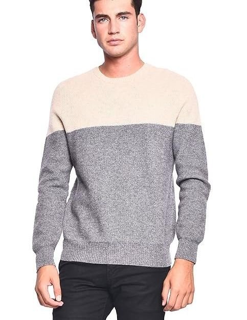 3VERY Men’s Women’s Unisex 100% Cashmere Cozy 2-Tone Round Neck