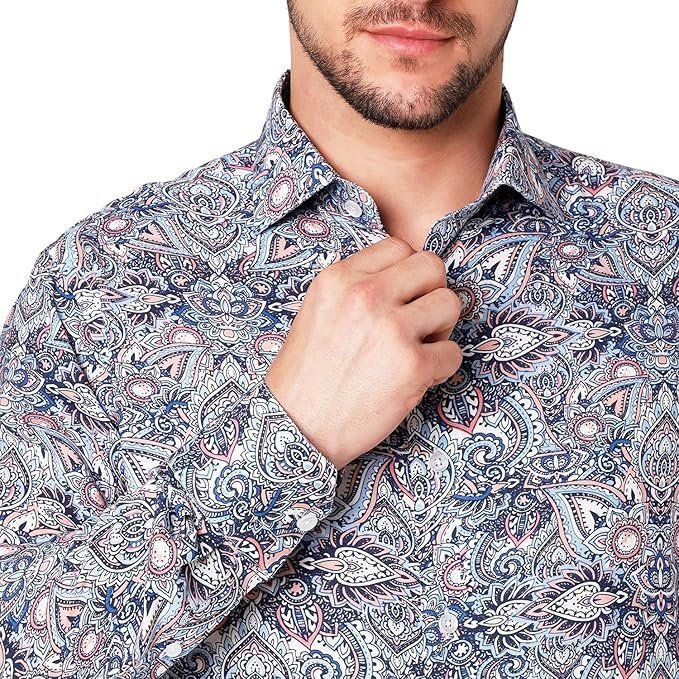 Men’s Printed Cotton Shirt | Full Sleeve | Tailored Fit Summer Casual Formal Wear | Soft Breathable Fabric