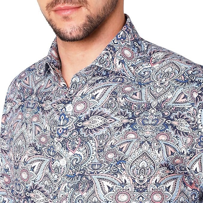 Men’s Printed Cotton Shirt | Full Sleeve | Tailored Fit Summer Casual Formal Wear | Soft Breathable Fabric