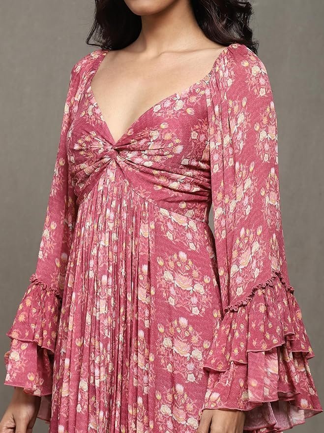 Ritu Kumar Pink Block Print Long Dress