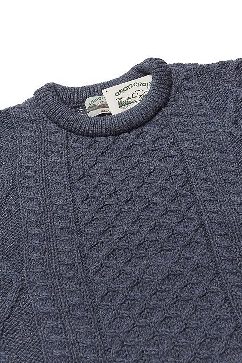 Aran Crafts Irish Soft Cable Knitted Crew Neck Sweater (100% Pure New Wool)